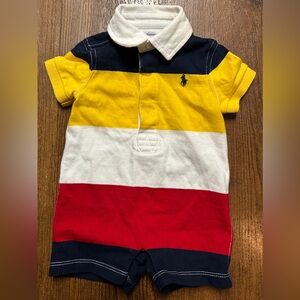 Ralph Lauren Kids Color Block Romper - Yellow, White, Red, Navy